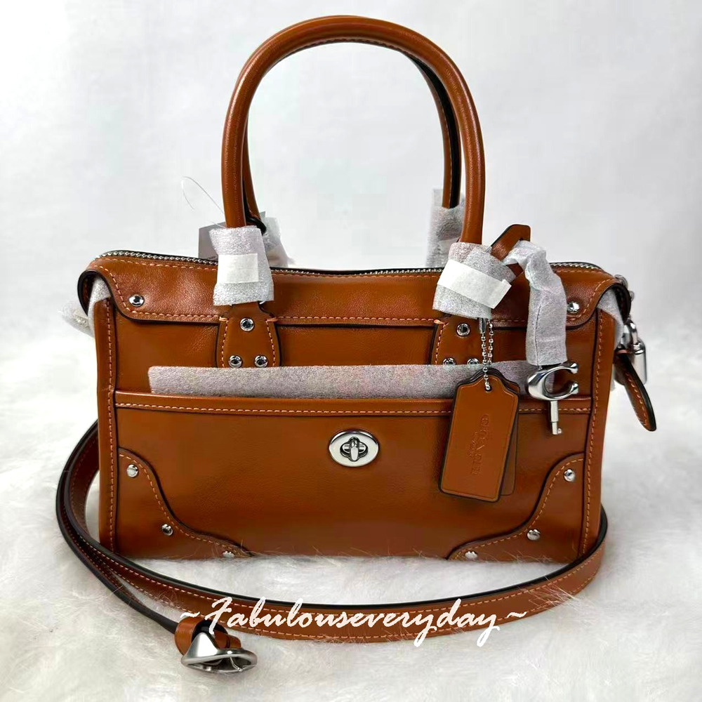 Coach Rhyder Satchel Bag 24 Crossbody In Glazed Leather/Amber Brown CFN69 NWT